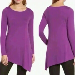 Eileen Fisher Bateau Neck Asymmetrical Jersey Long Sleeve Tunic Size M